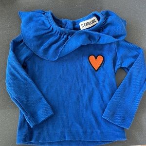 Frilly Long Sleeve Blue Top baby size 3-6 months with a little heart